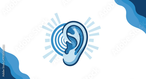 Auditory Perception Icon Illustrating Soundwaves, Ear, and Sonic Visualization on White