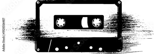 Retro cassette tape silhouette in stencil style for vintage design