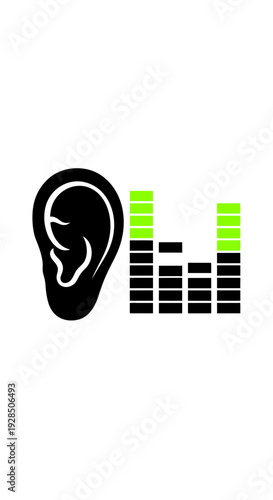 Auditory Perception Illustrated: Ear Symbol Alongside Sound Waveform Displaying Audio Levels