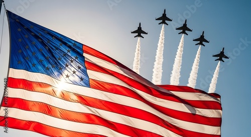 American flag and air show on labor day celebration