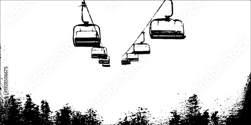 Abstract chairlift safety bar design in high contrast stencil style for posters
