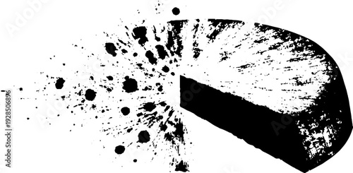 Vintage cheese wheel and wedge in high contrast stencil style for abstract design