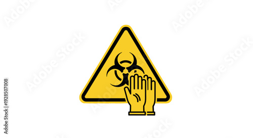 Biohazard Warning Sign With Protective Gloves, Symbolic Of Danger And Caution Required