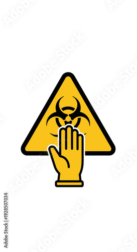 Biohazard Warning Sign with Stop Hand Gesture Depicting Extreme Danger and Hazardous Conditions