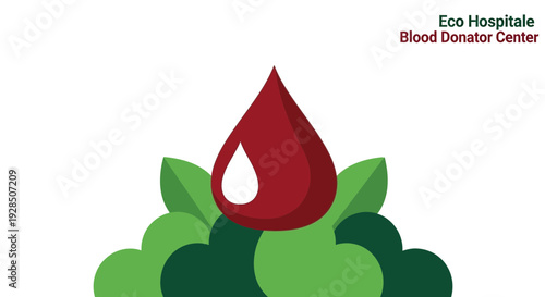Blood Donation Logo with Leaves Representing Medical Support and Healthcare Services
