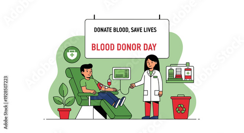 Blood Donation Day Graphic Illustration Featuring Donor And Healthcare Professional