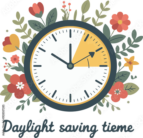 Seasonal time change concept with alarm clocks representing spring forward with tulips and fall back with autumn leaves for daylight saving