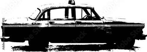 Vintage city taxi silhouette in high contrast stencil style