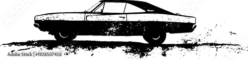 Vintage classic car silhouette in high contrast stencil style for retro design