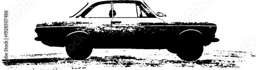 Vintage classic car silhouette with high contrast stencil design for retro artwork