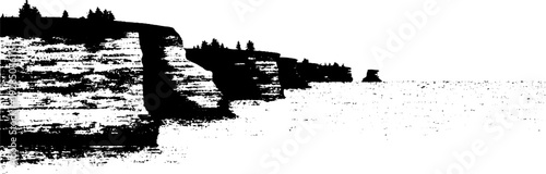 Dramatic cliffside coastline in high contrast stencil design for wall art and posters