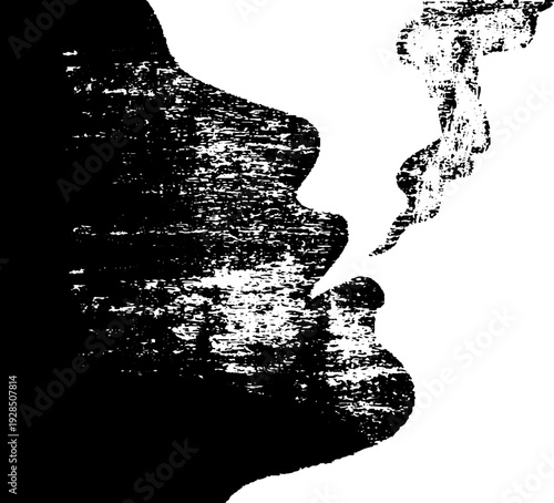 Abstract grunge coin design with breath and fog stencil style