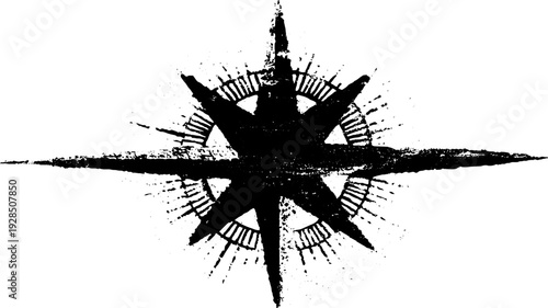 Abstract compass rose with desert map elements in high contrast stencil style