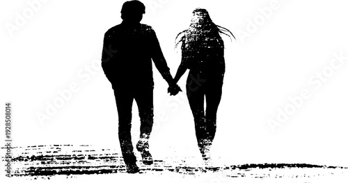 Romantic couple holding hands silhouette stencil style for love and connection themes