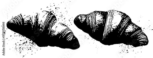 High contrast stencil style croissant with flakes and crumbs for artistic design