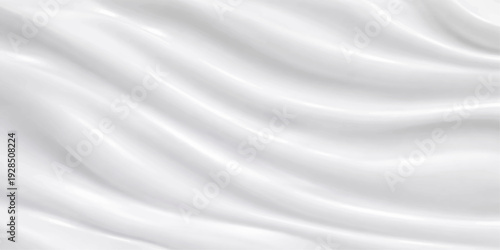 An elegant white silk and satin fabric background features smooth flowing waves and a soft luxury textile texture, creating a shiny wedding backdrop with a curved drapery design