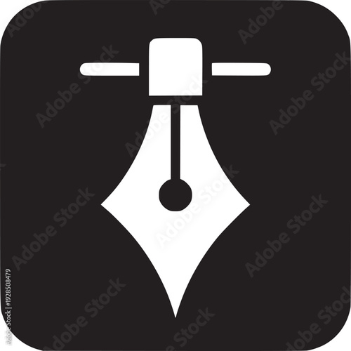 Elegant black and white fountain pen icon for design, writing, art projects and creative branding projects