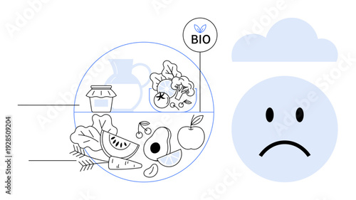 Organic food. Healthy fruits and vegetables emphasizing organic food benefits and sustainability. Organic food linked to health, ethical choices, and environmental care. For food, health