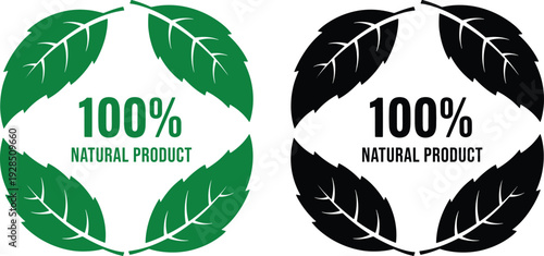 100 percent natural product leaf badge icon eco label vector
