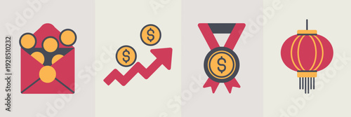 Performance award and red envelope icons - Great for business blogs.