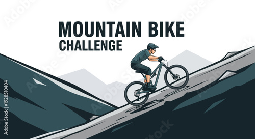 A Mountain Biker Navigating a Difficult and Steep Mountain Bike Challenge Trail