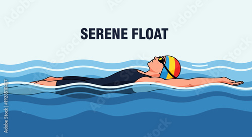 A Tranquil Swim: Serene Floating Illustration Depicting a Person Relaxing in the Water