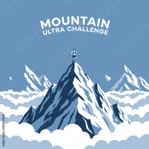 A Person Standing Atop a High Mountain, Overcoming Difficulties in a Competition