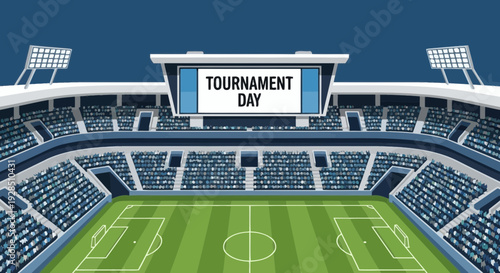 A Vibrant Stadium Illustration Showcasing a Tournament Day During a Major Competition