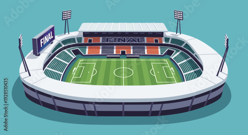 A Vibrant Vector Illustration Showcasing A Soccer Stadium with Detailed Design and Bright Colors