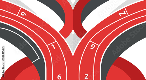 Abstract Athletic Track Design in Red, Grey, and White Colors Showing Competition