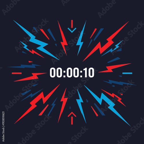 Abstract Digital Countdown Timer Showing Lightning Bolts and Displaying Numerical Time