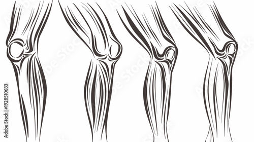 Stylized illustration showcasing multiple views of human knees, emphasizing bone and muscle structure