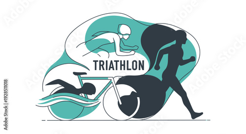 Abstract Triathlon Illustration Depicting Swimming, Cycling, And Running Endurance Sports