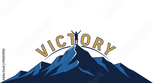 Achieving Peak Success Illustration With Figure Triumphantly Standing At Summit Victory