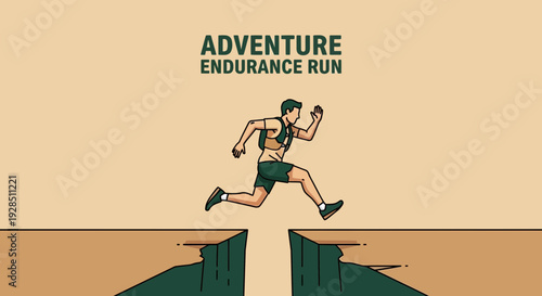 Adventure Endurance Run: A Determined Athlete Leaping Over A Challenging Chasm