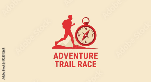 Adventure Trail Race Logo Depicting A Runner Using A Compass For Navigation
