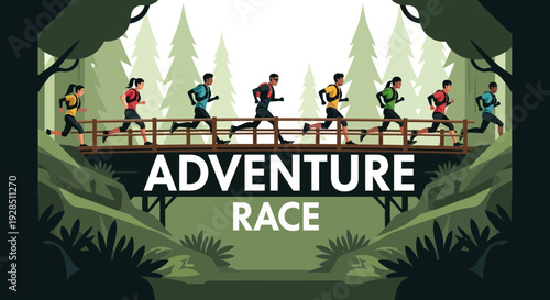 Adventurous Athletes Compete In Forest Trail Run Across Bridge For Thrilling Race Victory