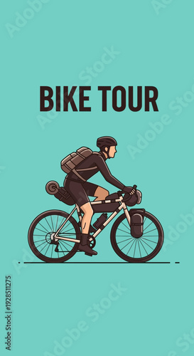 Adventurous Cyclist Embarks on a Bicycle Tour, Exploring Scenic Landscapes with Gear Ready