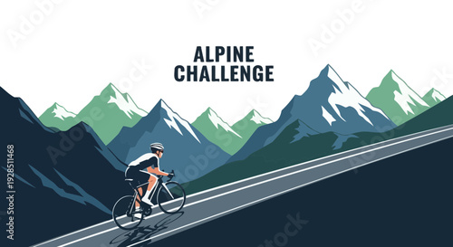 Alpine Cycling Challenge With A Cyclist Ascending A Mountain Road Towards the Peaks