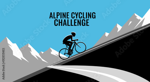Alpine Cycling Challenge Silhouette With Cyclist And Mountainous Landscape Illustration