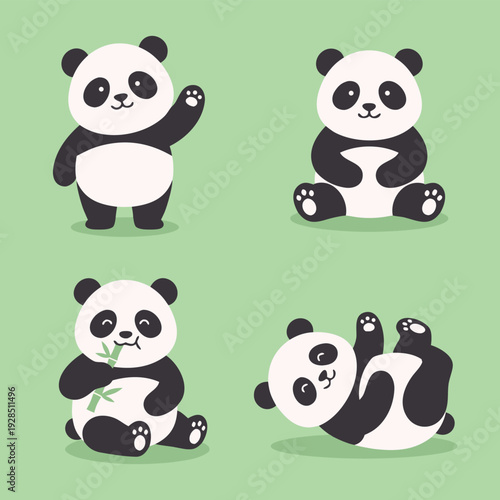 Cute Panda Characters Set.