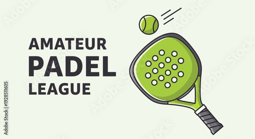 Amateur Padel League Illustration Featuring Racquet, Ball, And Dynamic Sporting Elements