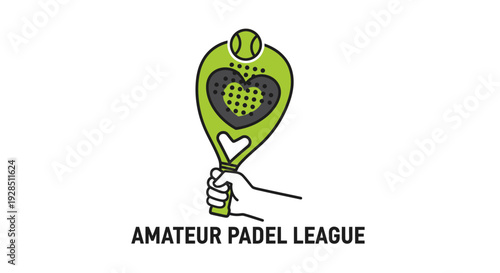 Amateur Padel League Logo Illustrating Fun Sport With Heart Symbol In The Paddle