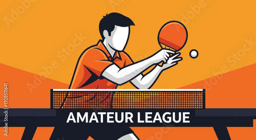 Amateur Ping Pong League: Dynamic Action Illustration With Bold Orange And Black Tones