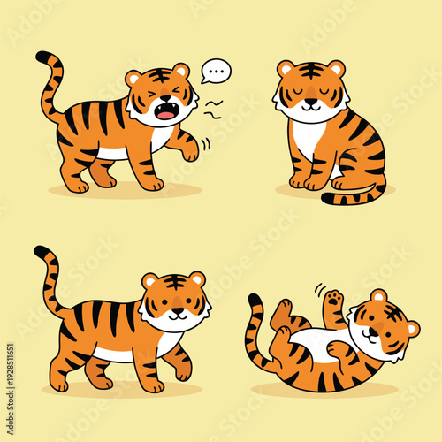 Cute Tiger Cub Cartoon Set.