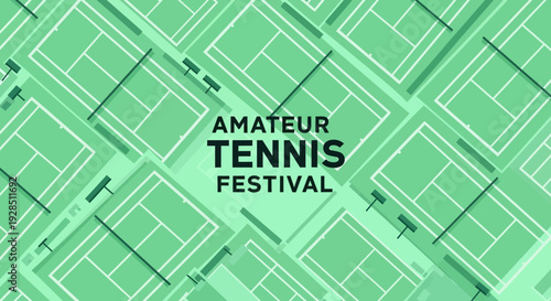 Amateur Tennis Festival Illustration Featuring Court Layout and Green Tones