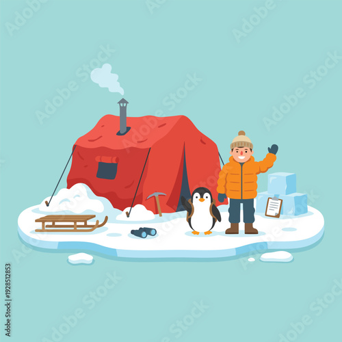 Arctic Expedition Base Camp with Penguin.