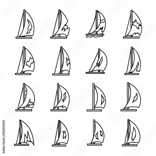 Sailboat Icons Set Collection Isolated Vector Illustration