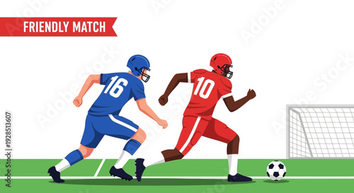 American Football Players During A Friendly Match With Football and Goal