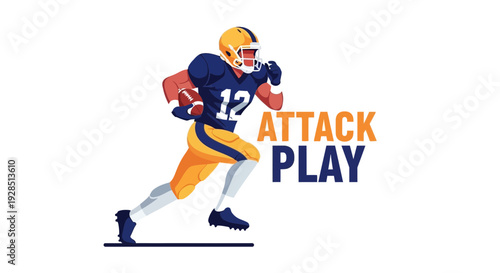 American Football Player Running With The Ball During An Offensive Play Illustration